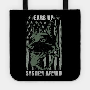 ears up system armed dog american flag Tote