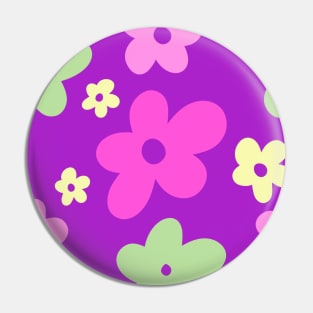 Fun and Funky 2000’s Style Cartoon Floral Print on a Magenta Backdrop, made by EndlessEmporium Pin