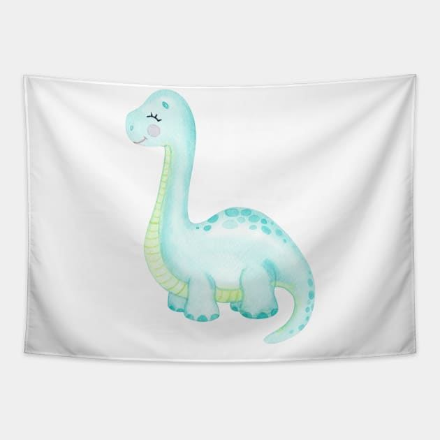 Cute blue dinosaur Tapestry by DreamLoudArt