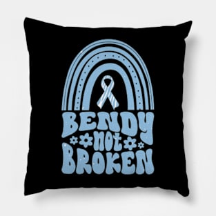 Ehlers-Danlos Syndrome Awareness Ribbon: Bendy Not Broken Blue Boho Rainbow Pillow