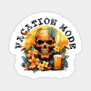 Skull and Drink - Vacation Mode (Black Lettering) Magnet