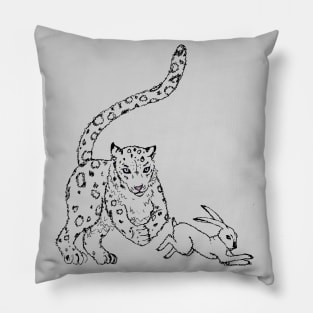 The Chase - Snow Leopard Sketch Pillow