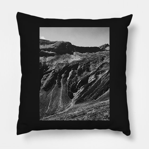 Swiss Alps in Black and White Pillow by visualspectrum