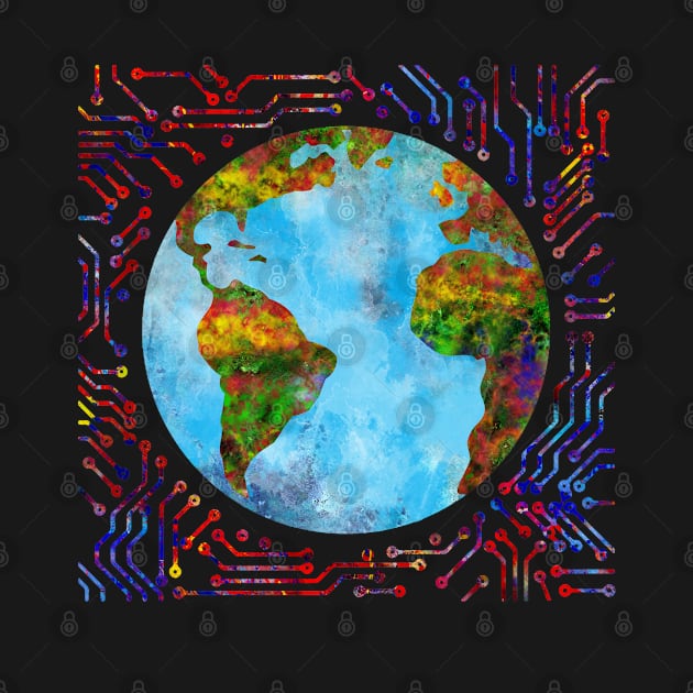 Earth circuit board by RosaliArt