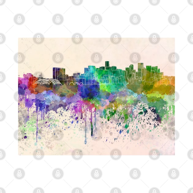 Denver skyline in watercolor background by PaulrommerArt