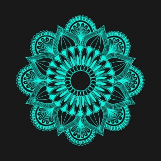 Flower Mandala (cyan on black) T-Shirt