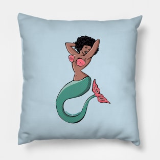 Cute Black Mermaid Tattoo Pillow