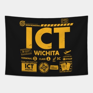 Vintage Wichita ICT Airport Code Travel Day Retro Travel Tag Kansas Tapestry