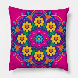 Bright, Colorful Flower Mandala Pillow