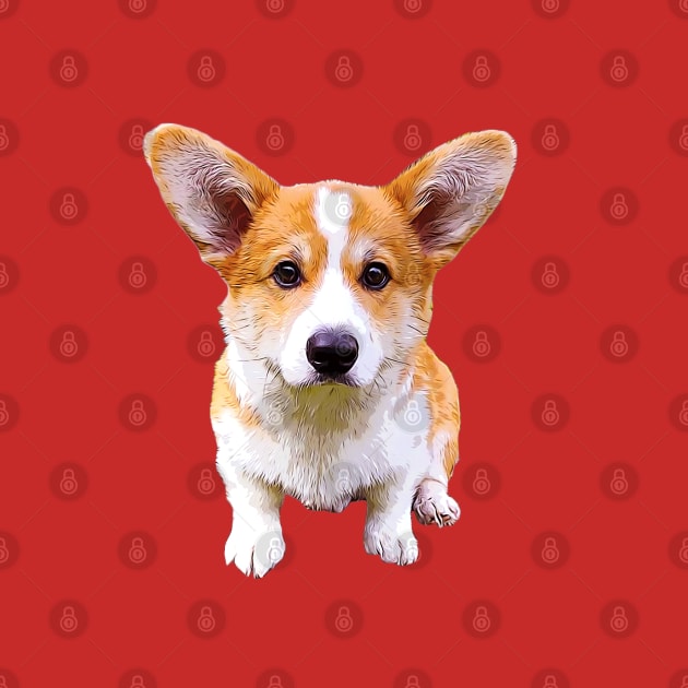 Corgi Puppy Sitting Red and White Pembroke Welsh Corgi by ElegantCat