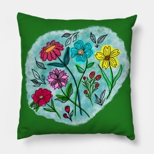 A BUNCH OF PRETTY COLORFUL FLOWERS _ DOODLES AND WATERCOLORS Pillow