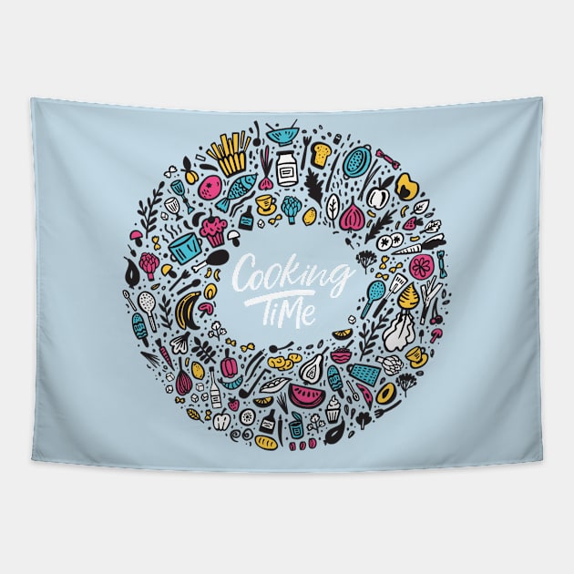 cooking time doodle concept Tapestry by Mako Design 