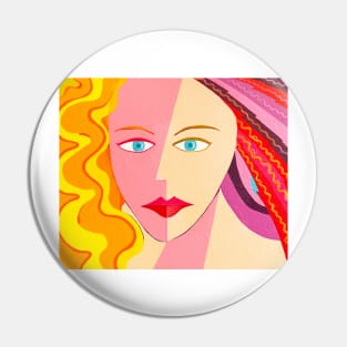 Lady with Red Lips and Blue Eyes - My Original Art Pin