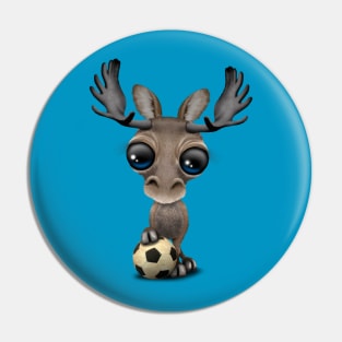 Cute Baby Moose With Football Soccer Ball Pin