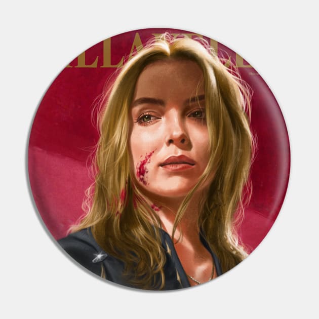 Villanelle Painted Portrait Pin by wolfgangleblanc