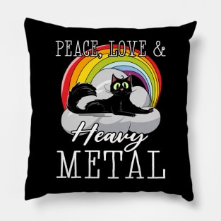 Peace Love & Heavy Metal Cat Kids Punk Band Metal Rainbow Pillow