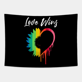 Love Wins Rainbow Sunflower Heart Melting - Gay Pride Tapestry