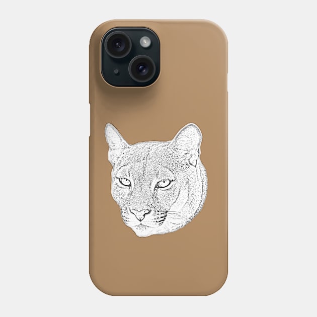 Mountain lion face converted to a drawing Phone Case by dalyndigaital2@gmail.com