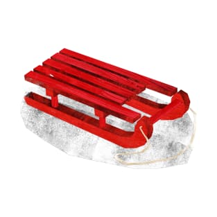 Red wooden sledge (with snow) T-Shirt