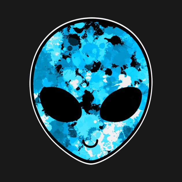 Blue Paint Splatter Alien Head by BigTexFunkadelic