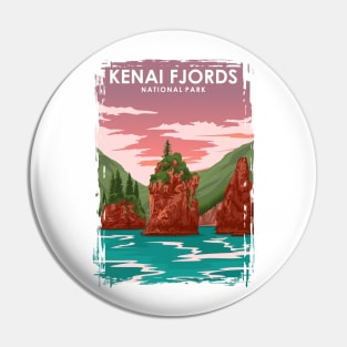 Kenaj Fjords National Park Vintage Travel Poster Pin