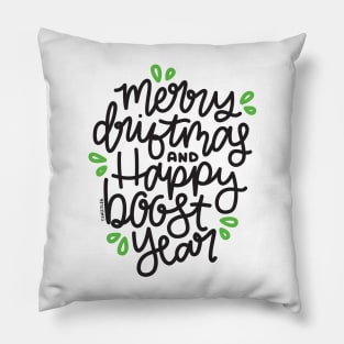 Merry Driftmas and Happy Boost Year - Green Leaves Pillow