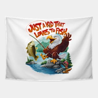 Majestic Bald Eagle With Fresh Fish on Rocky Perch Tapestry