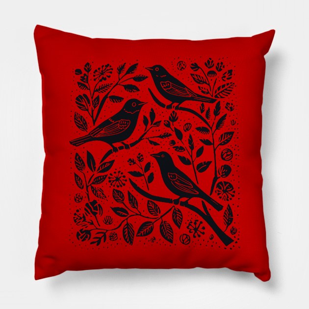 Lino Cut Birds Pillow by n23tees