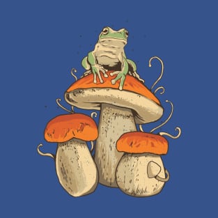 Cottagecore Aesthetic Mushrooms and Frog T-Shirt