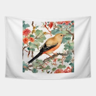 Yellow bird and flowers chinoiserie Tapestry