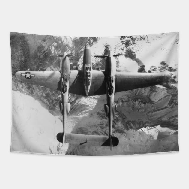 WWII, Aerial Photo Reconnaissance, P-38 Lightning Tapestry by UltraQuirky