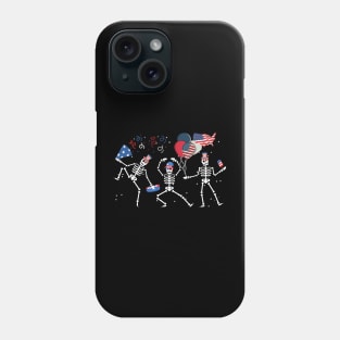 Dancing Skeleton 4th of July American Flag Skellies Phone Case