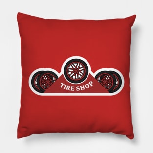 Set of tire shop logo design. Wheel repair service template. Vintage style emblems and badges retro illustration. Pillow