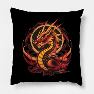 "Eternal Fire: Year of the Dragon Ukiyo-e" - Chinese Zodiac Dragon Pillow