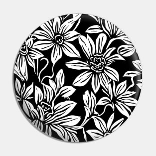 Black and White Floral Lino Print Pin