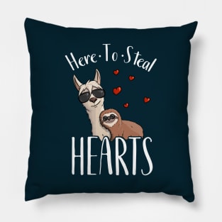 Here To Steal Hearts Sloth  Llama Lover Pillow