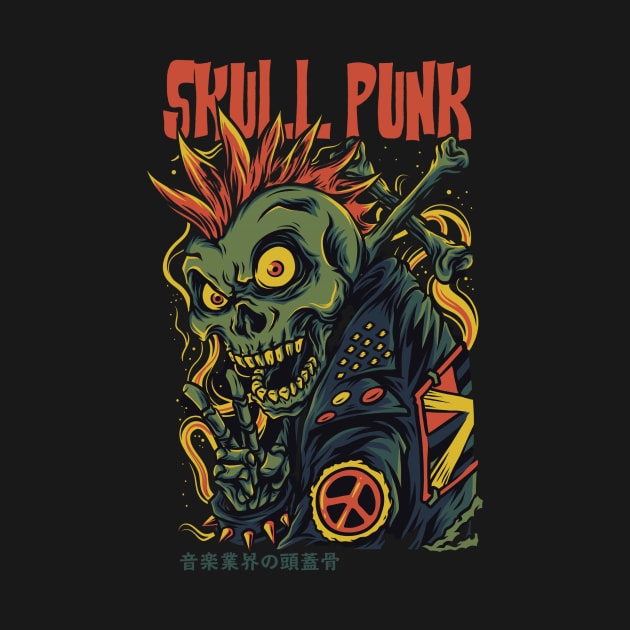 skull punk cartoon funny illustration by windhamshop