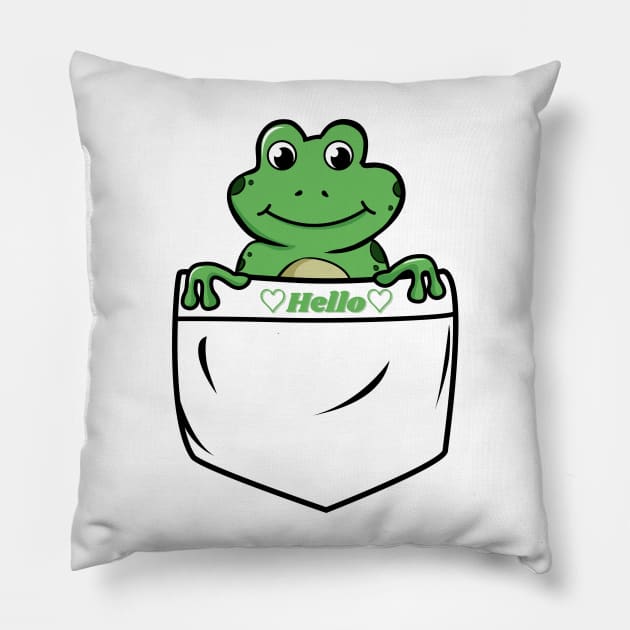 Cute frog popping out of the pocket Pillow by Rubi16