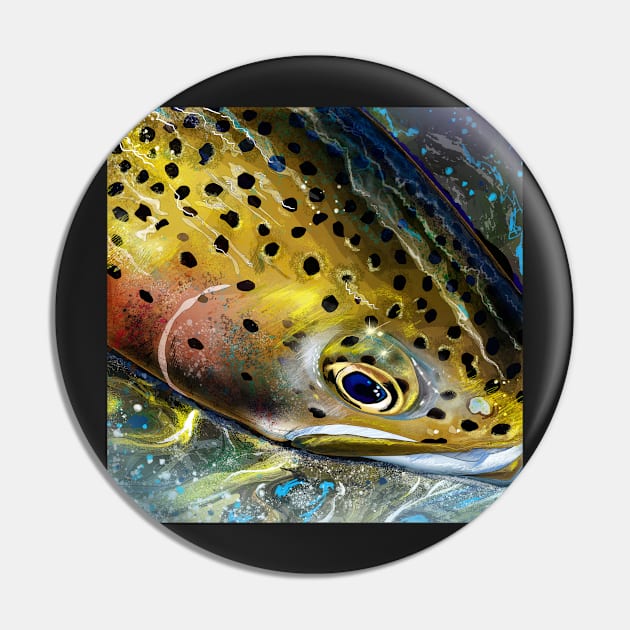 Mountain Streams Rainbow Trout Head Painting Pin by fishweardesigns