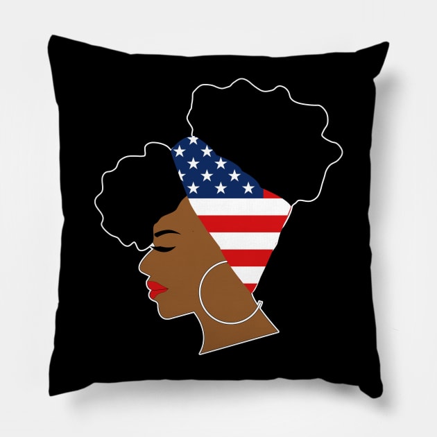 American Flag Afro Scarf Natural Hair Puff Pillow by blackartmattersshop