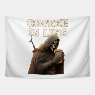 Funny Coffee Is Life Grim Reaper Tapestry