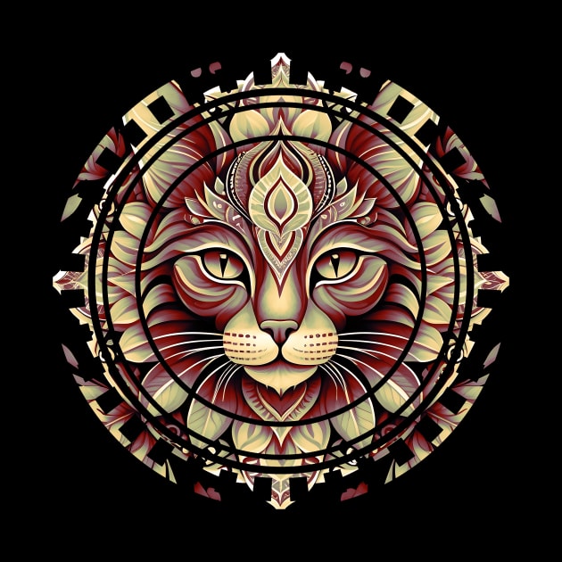 Gold and Red Cat Mandala by InkedSafari