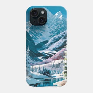 Snowy river in a boreal pine forest Phone Case