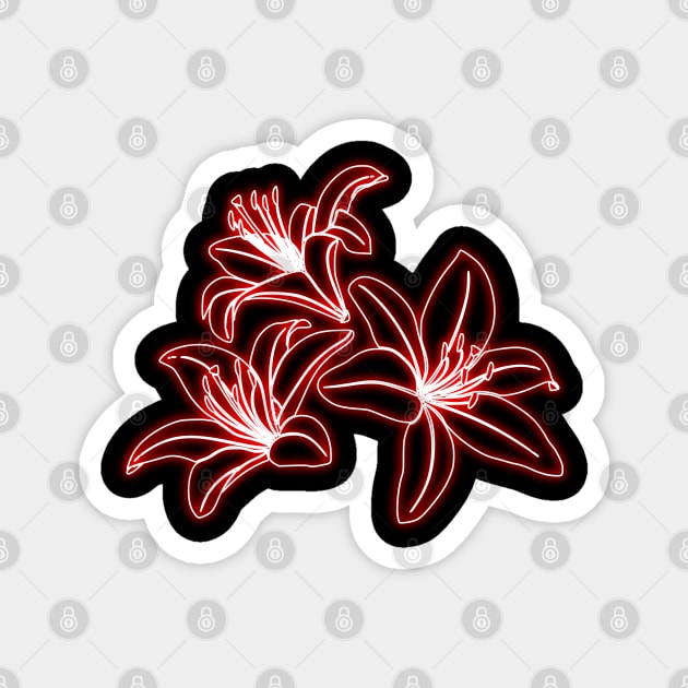 Red Neon Lys Flowers Magnet by la chataigne qui vole ⭐⭐⭐⭐⭐