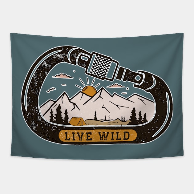 Live Wild // Vintage Mountain Landscape with Carabiner Tapestry by SLAG_Creative