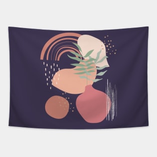 Abstract shapes lines and dots plant leaves earth colors digital design illustration Tapestry