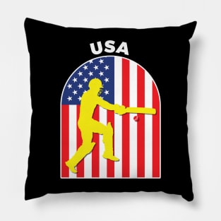 USA Cricket Batsman American Flag Pillow