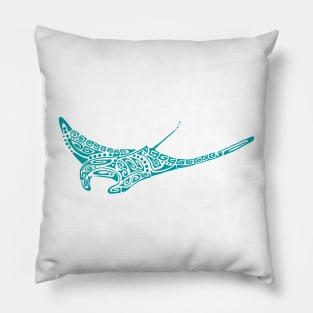 Turquoise tattoo style manta ray Pillow