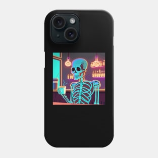 Neon skeleton drinking coffee Phone Case