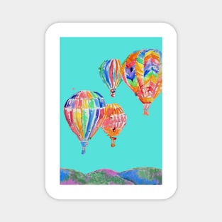 Hot Air Balloon Watercolor Painting on Aqua Turquoise Balloons Magnet